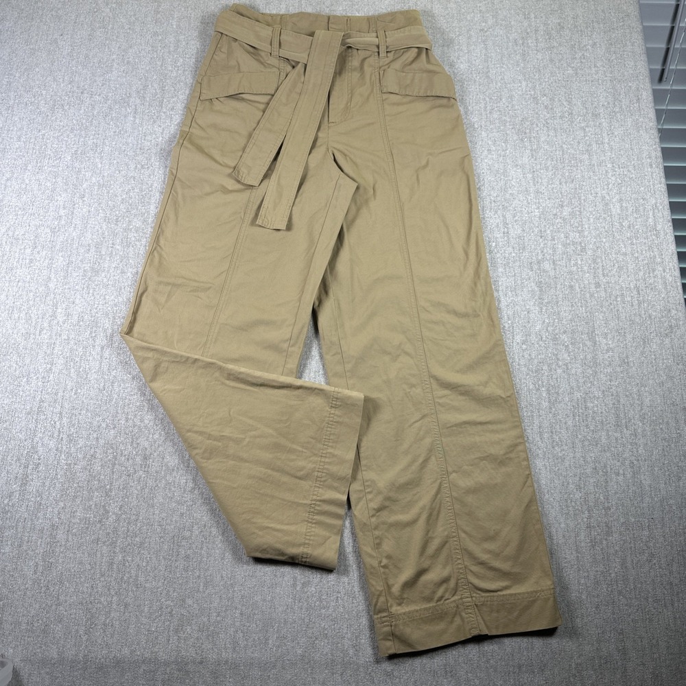 A New Day Pants Womens 4 Camel Beige Wide Leg Pleated High Waist Belted Trousers